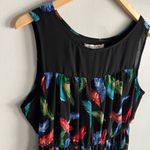 American Rag XL Feather Print Dress Black Pleated Sleeveless Boho Chic Photo 2