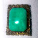 Vintage green amazonite stone framed with brass filigree border. Handmade. Photo 0