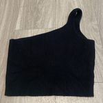 House of Harlow  1960 Black Ribbed Asymmetrical Crop Top Photo 0