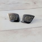 Vintage Stud Earrings Dark Grey with Gems Retro Statement Gray Photo 1