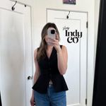 Reformation  | Oakley Peplum Collared Fitted Vest with Velvet Buttons in Black Photo 3