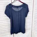 Lucky Brand Embroidered Sheer Chiffon Tee Shirt Navy Blue XS Photo 7