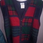 Unisex Koret VTG Plaid Tartan Holiday Vest Wool Patch Large Green Photo 0