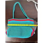 Merona Striped Crochet Tote Bag Turquoise Blue Red Pink Boho Beach Summer Photo 4