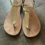 Gap  Vegan Leather T-Strap Sandals Gold Glitter Size 9‎ Photo 1