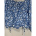 Speed Limit Womens Blouse Cropped Square Neck Drawstring Floral Blue Medium Photo 7