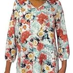 Mario Serrani Green Floral V-Neck Tunic Top NWT Size Small Photo 0