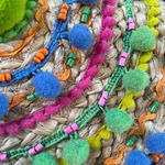 NEW America & Beyond Pom Pom Jute Colorful Beach Party Cocktail Clutch Bag Photo 10