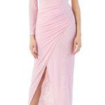 KikiRiki Feathered One Shoulder Front Slit Long Dress Pink Size Small NWT Photo 0