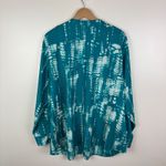 Calvin Klein  Tie Dye Button Down Blouse Size 2X Teal Lightweight Office Career Photo 2