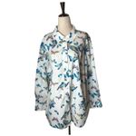 Talbots  Shirt Women 1X White Blue Cotton Butterfly Print Button Down Preppy Plus Photo 1