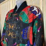 Linda Collection Late 80s Early 90s Black Scarf Print Windbreaker Jacket Large Photo 6
