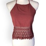 American Eagle  Rust Halter Neck Embroidered Lace Crop Top Photo 2