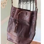Leather Barrel Shoulder/Crossbody Bag Brown Leather Brass Hardware Boho Photo 1