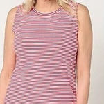 Denim & Co Medium Cardinal Essentials Set of Striped Tank and Solid Top A692018 Red Photo 0