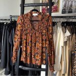 Cara Cara Bohemian Paisley Smocked Blouse in Burnt Orange Floral Print Size M Photo 1