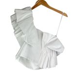 ZARA NWT Ruffle One Shoulder Top Sz Small Poplin Chic Photo 4