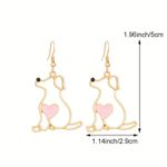 NEW Gold Dog Earrings with Pink Heart – Cute Pet Lover Dangle Jewelry Photo 2