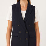 MOUSSY Cotton Linen Vest Jacket Navy Sz 2 Blue Photo 0