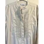 Vince Knife Pleats Poplin Blouse Taupe Beige Tuxedo Style Tunic Top Womens sz. S Photo 5