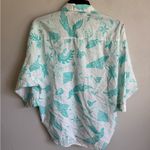 Diane Von Furstenberg  White Teal Bird Print Button Down Blouse Womens S Sheer Photo 8