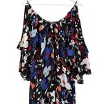 Parker  100% Silk Floral Cold Shoulder Tiered Sleeves Mini Dress Black Blue Small Photo 4
