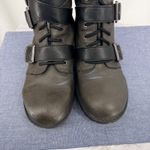 Boc Rosalee Black Grey Faux Leather Buckle Lace Up Moto Combat Boots Women 10M Gray Size 10 Photo 4