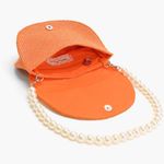 Orange Beaded Half Moon Citrus Crescent Bag Sunburst Design Pearl Embellished Photo 3