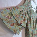 Free People  Golden Age Floral Chiffon Smocked Square Neck Bell Sleeve Blouse S Photo 3