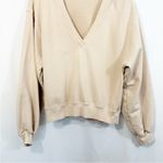 AGOLDE  Low V-Neck Balloon Sleeve Cotton Sweatshirt in Beige Neutral Photo 4