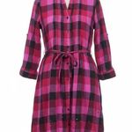 PINK - Victoria's Secret  Shirt Dress Hot Pink Flannel Plaid Tunic XS Rhinestone Photo 0