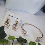 Gold Cuff Bracelet & Huggie Earrings Evil Eye Butterfly Set Photo 1