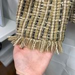 W.D.N.Y. Women's tan cream tweed fringe collared lined acrylic blazer jacket 14 Photo 1