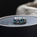 Cute‎ Owl Blue Eye Silver Ring, Adjustable Size, Bird, Fun Photo 9