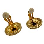 Vintage Peacock Aurora Borealis AB Rhinestone Gold Medallion Costume Earrings Photo 3