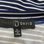 Fred David Top Womens XL Navy Striped Crochet Lace Long Tie Sleeve Scoop Neck Photo 8