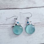 Vintage Light Blue/Turquoise Tone Dangle Earrings For Pierced Ears Blue Photo 2