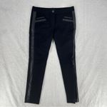 Paige Lucia Black Ponte Pants 29 Leather Trim Tuxedo Skinny Stretch Photo 2