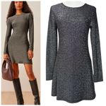 Reformation  Dress M Riley Fit & Flare Long Sleeve‎ Metallic Dress Sparkly LBD Photo 1
