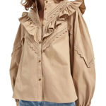 Scotch & Soda  Crochet Ruffle Blouse Prairie Cottagecore Top Sand Tan $175 Size S Photo 0