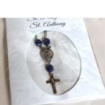 Source Unknown NIP St Anthony St Peregrine Pray For Us Silver Tone Chain Blue Beads Necklace Photo 1