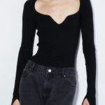 H&M  black ribbed knit sweetheart neckline top/sweater, size small Photo 0