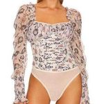 Free People NWT - - Brunch Date Floral Print Long Sleeve Bodysuit Ivory Combo -Size Small Photo 0