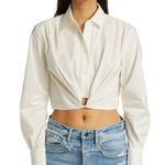 frame denim Frame White Cropped Wrap Tie Shirt Button Up Blouse Size Small NWT Cotton Photo 0