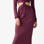 & Other Stories & Other Stories Cut Out Waist Long Sleeve Fitted Midi Dress Burgundy Maroon M Photo 0