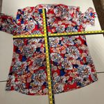 Kut From The Kloth  Blouse Top Womens Medium Red Floral Sheer‎ Chiffon V-Neck Tie Photo 1