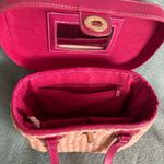 Vintage Vegetable Fiber Woven Basket Purse Top Handle Bag Pink Tan mirror Photo 7