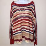 Umgee Boho Oversized Red Stripe Crochet Sweater Size 1X Photo 4