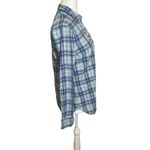 Talbots  Shirt Womens Button Up Long Sleeves Cotton Blue Aqua Plaid Ruffled XS Photo 3
