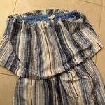 Bebop Blue and White Striped Strapless Popover Jumpsuit with Pockets Photo 2